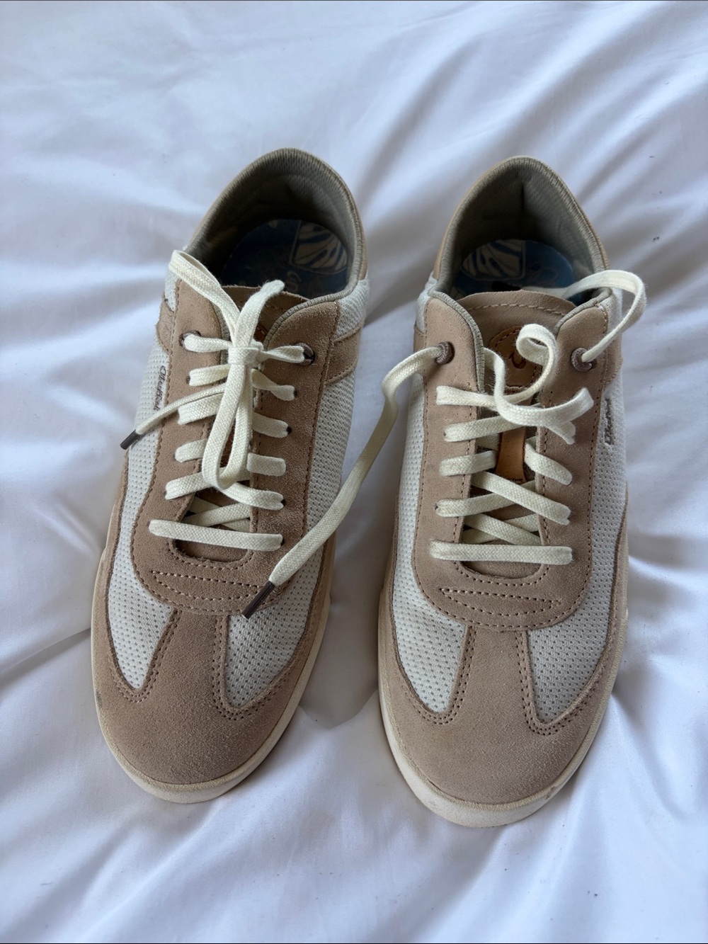 OluKai Men’s Beige and Cream Suede Mesh Sneakers